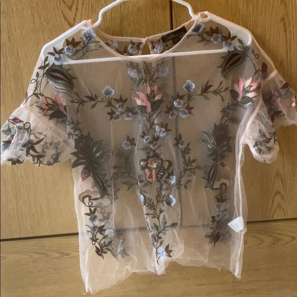 pink floral see through top